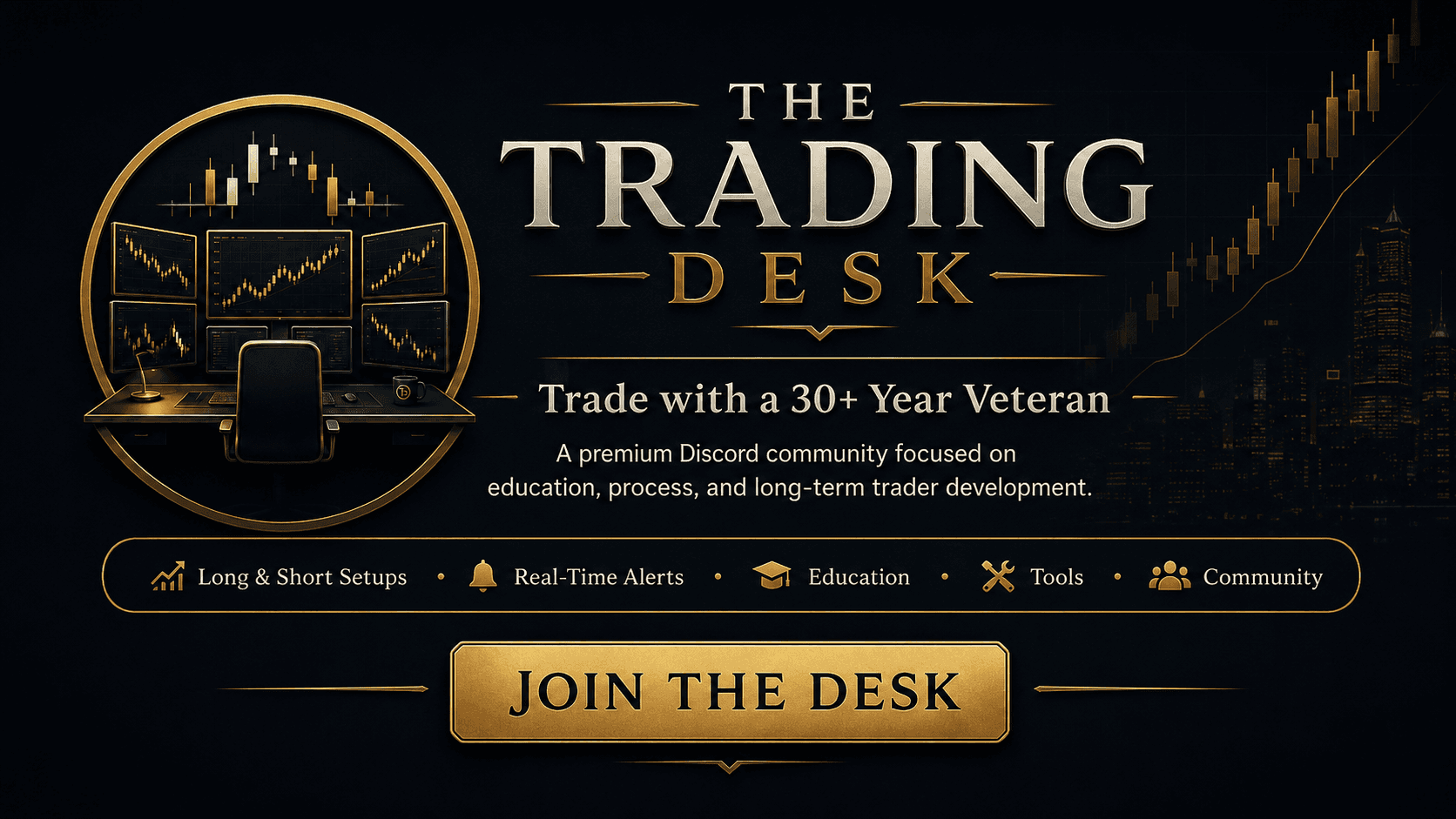 The Trading Desk — trade with a 30+ year veteran. A premium Discord community focused on education, process, and long-term trader development.
